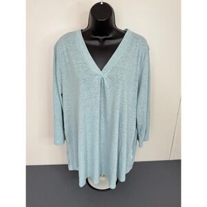 Orvis Women's Classic V-Neck 3/4 Sleeve Top Blue Size 2XL Minimalist